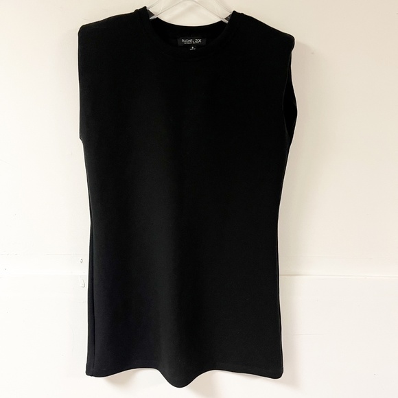 Rachel Zoe Sleeveless Padded Shoulder Crew Neck Black Mini Dress Size S - Picture 3 of 8